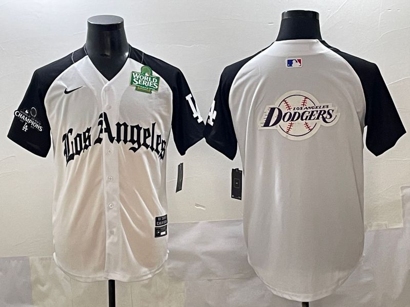 Men 2025 Los Angeles Dodgers Blank White black Five generations Joint Name Nike MLB Jersey style 52635